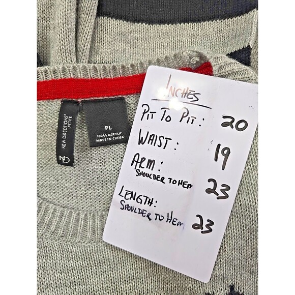 Preppy Novelty Festive Scottie Gray Black Stripe Knit Stretch Sweater Womens PL - Picture 5 of 6